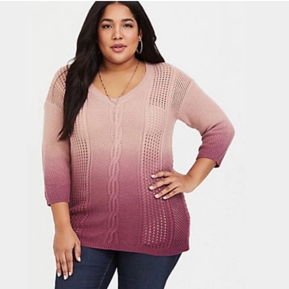 Torrid Pink Ombre Cable Knit V Neck 
